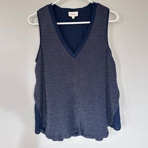Anthropologie Deletta sleeveless V-neck top navy blue with silver metallic